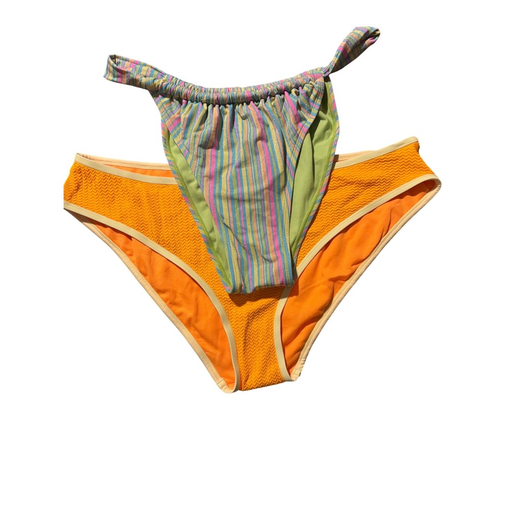 Wild Fable Bikini Textured Bottoms Lot of 2 Orange & Multi Green XL